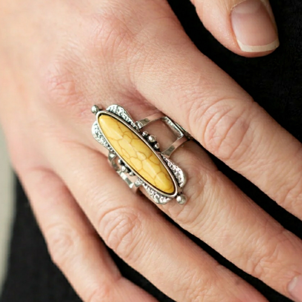 Silver and Yellow Stone Ring